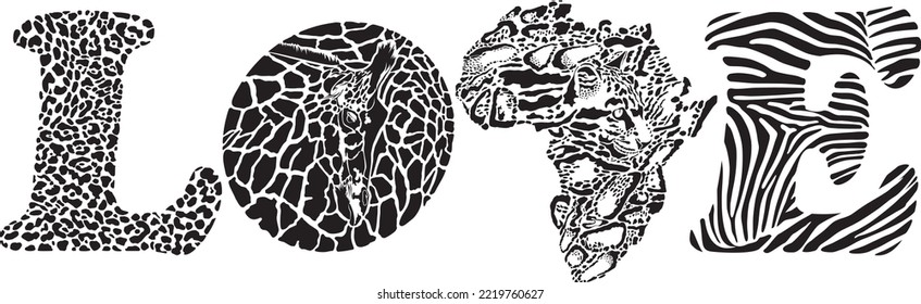 fondo artístico animal vectorial con continente africano 