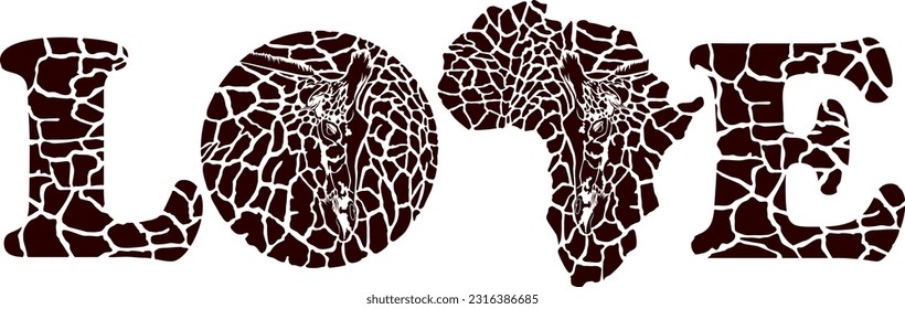 vector animal artistic background with african continent and giraffe