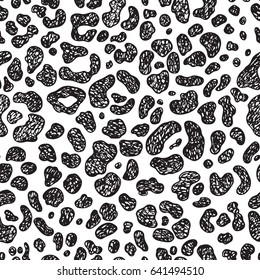 Vector Animal background. Hand Drawn doodle Leopard Skin Seamless pattern. Jaguar print texture. Leopard spots