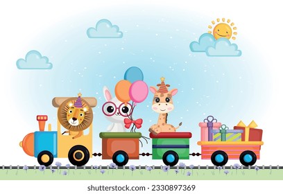 Vector animal in birthday train