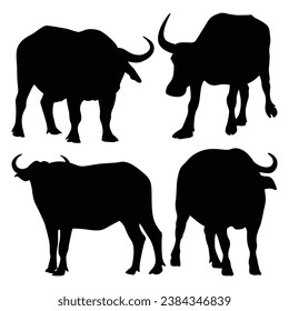 Vector animal buffalo silhouettes vector illustration