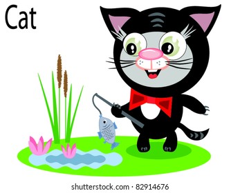 Vector animal cat and fish.