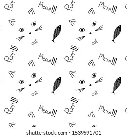 Vector Animal cat and fish abstract design vector template Negative space style. Print or Poster Design for Kids, Card, Baby dishes, clothes, web sites, printed materials, textile, wrapping paper