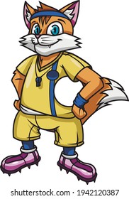 Vector animal cat football player with ball. Coach
