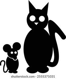 vector animal  cat mouse black color illustration