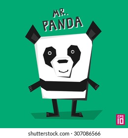 Vector animal character with rectangle elements. Panda character illustration. 
