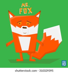 Vector animal character with rectangle elements. Square orange fox for illustrations.
