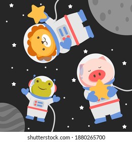 Vector animal character wearing a space suit with stars