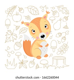 Vector animal. Doodle. Cute squirrel.