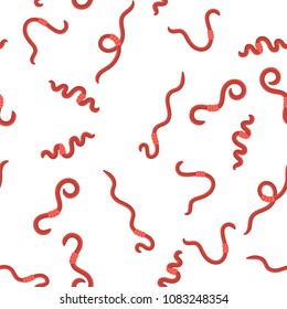 Vector Animal Earth Red Worms for Fishing Seamless Pattern on White Background