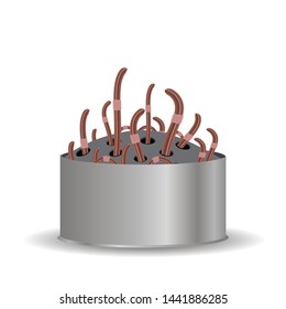 Vector Animal Earth Red Worms for Fishing on White Background.
