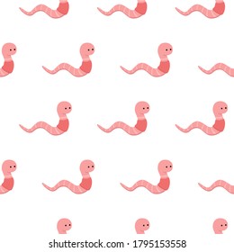 Vector Animal Earth Red Worms Seamless Pattern on White Background Cute chaeacter