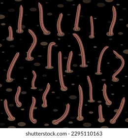 Vector Animal Earth Red Worms for Fishing Isolated on Black Background.