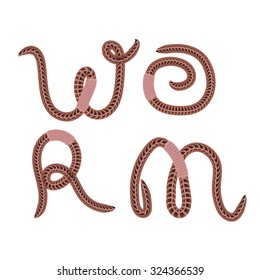Vector Animal Earth Red Worms for Fishing Isolated on White Background