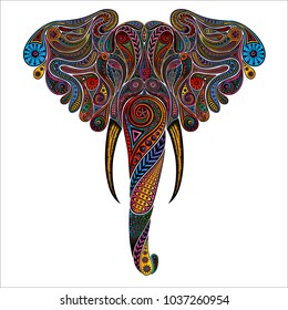 Vector animal. Elephant head made from vintage colored patterns