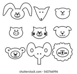 Vector animal faces. line icons