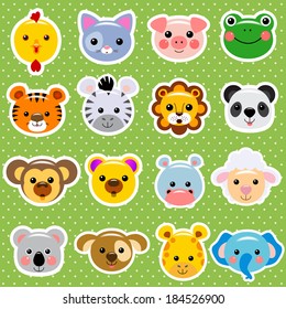 Vector animal faces sticker collection 