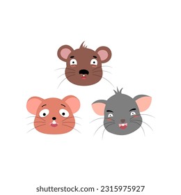 Vector Animal , flat cartoon rat head, 