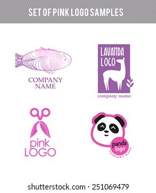 Vector animal flat logo set. Pink logo collection isolated on white background. Beauty and fashion industry company insignia template.