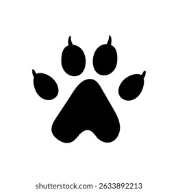 Vector animal footprint doodle sign. Black silhouette cat and dog paw print element. Vector illustration of wolf paw symbol.