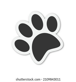 Vector animal Footprint icon. Paper sticker with shadow. Black animal footprint isolated.