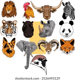 vector animal heads from various regions around the world
