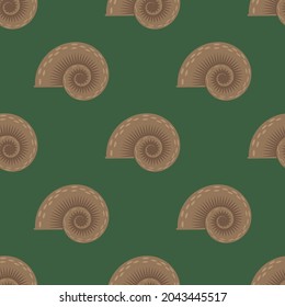 Icono de animal vector. Logotipo de caracol aislado en fondo verde. Patrón sin inconvenientes.