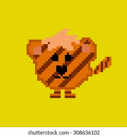Vector animal icon. The tiger on yellow for design children games . 