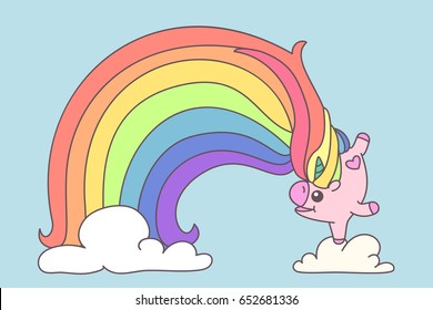 vector animal illustration. Funny card. Cartoon design typography element. Festive print art imagination background. Vintage fairytale wallpaper. Colorful pastel girlish poster cute rainbow unicorn 06