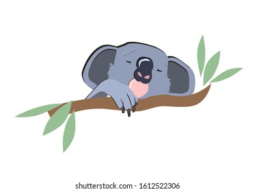 
Vector animal koala on a tree among the leaves. 