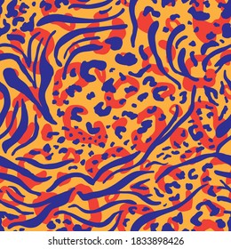 Vector animal leopard seamless pattern, jaguar skin texture print. Fashion abstract background. Colorful trendy textile, fabric, apparel design.