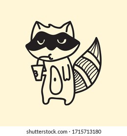 vector animal line icon for web, tatto, logo raccoon