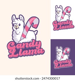 Vector animal Llama alpaca wool cute funny childish cartoon mascot illustration for sweet candy store logo design inspiration