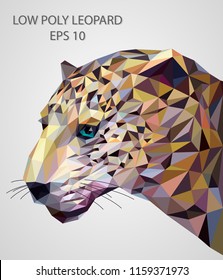 Vector animal llustration. Low poly portrait of leopard. Polygonal art style.