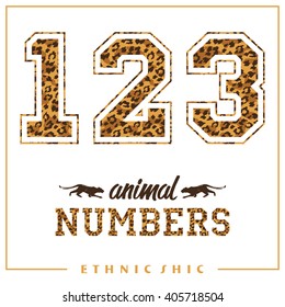 Vector animal numbers for t-shirts, posters, card and other uses. Sport chic. Trendy style. Leopard print. Fashion trend.