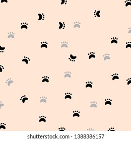 Vector  animal pattern of paw footprints on a pink background can be moved.Dog footprint.The image of the tracks of different cats