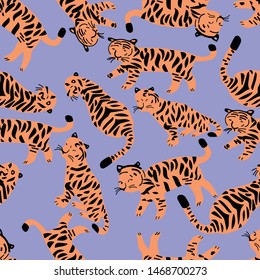 Vector animal pattern. Vector seamless tiger pattern. Orange tiger pattern. Jungle seamless pattern.