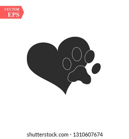 Vector Of A Animal Pawprint In A Black Heart On White Background To Be Uses As A Logo Or Illustration Eps10