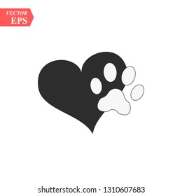 Vector of a animal pawprint in a black heart on white background to be uses as a logo or illustration eps10