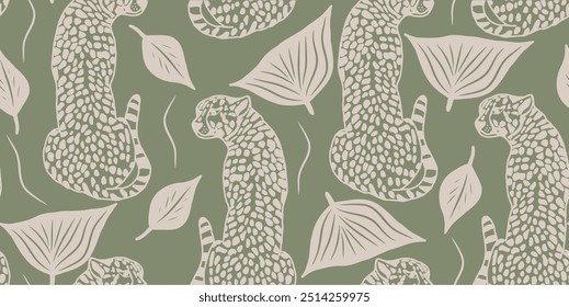 Vector animal print. Seamless leopard and flower elements. Pattern design for fabric and textile, packaging, web and social media design