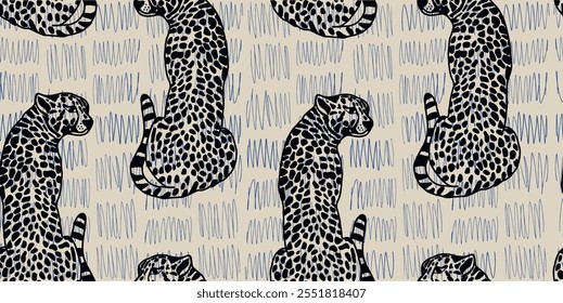 Impressão vetorial de animais. Design de padrão de leopardo sem costura para tecido e têxtil, embalagem, web e design de mídias sociais
