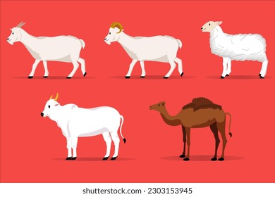 Vector Animal Qurban Set Bundle Illustration For Idul Adha 2023