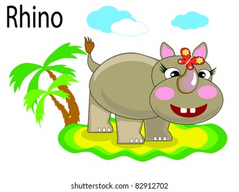 Vector animal rhino and butterfly