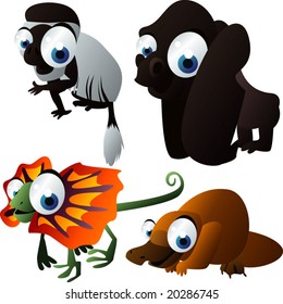 vector animal set 105: colobus, gorilla, lizard, duckbill