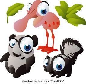 vector animal set 110: panda, skunk, spoonbill