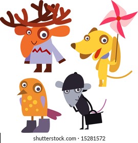 vector animal set 16: elk, dog, bird, mouse