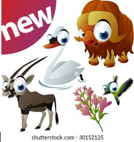 vector animal set 251: swan, humming-bird , muskox, antelope