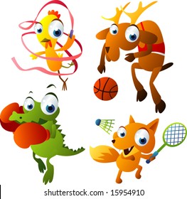 Vector Animal Set 40: Olympic Games: Chicken, Deer, Crocodile, Fox