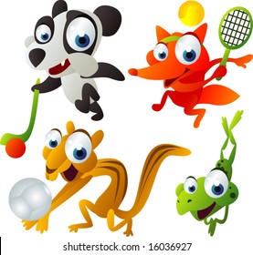 vector animal set 45: olympic: panda, fox, chipmunk, frog