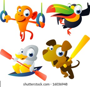 vector animal set 46: olympic: monkey, toucan, duck, dog